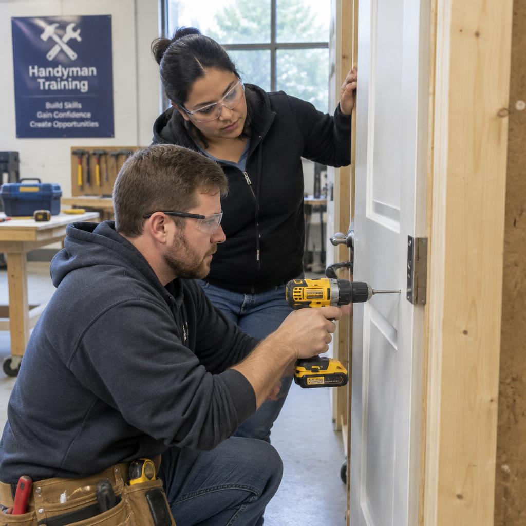 Students installing a window